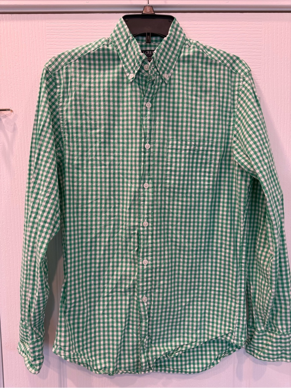 J. Crew Green and White Gingham Button-Down Shirt size small